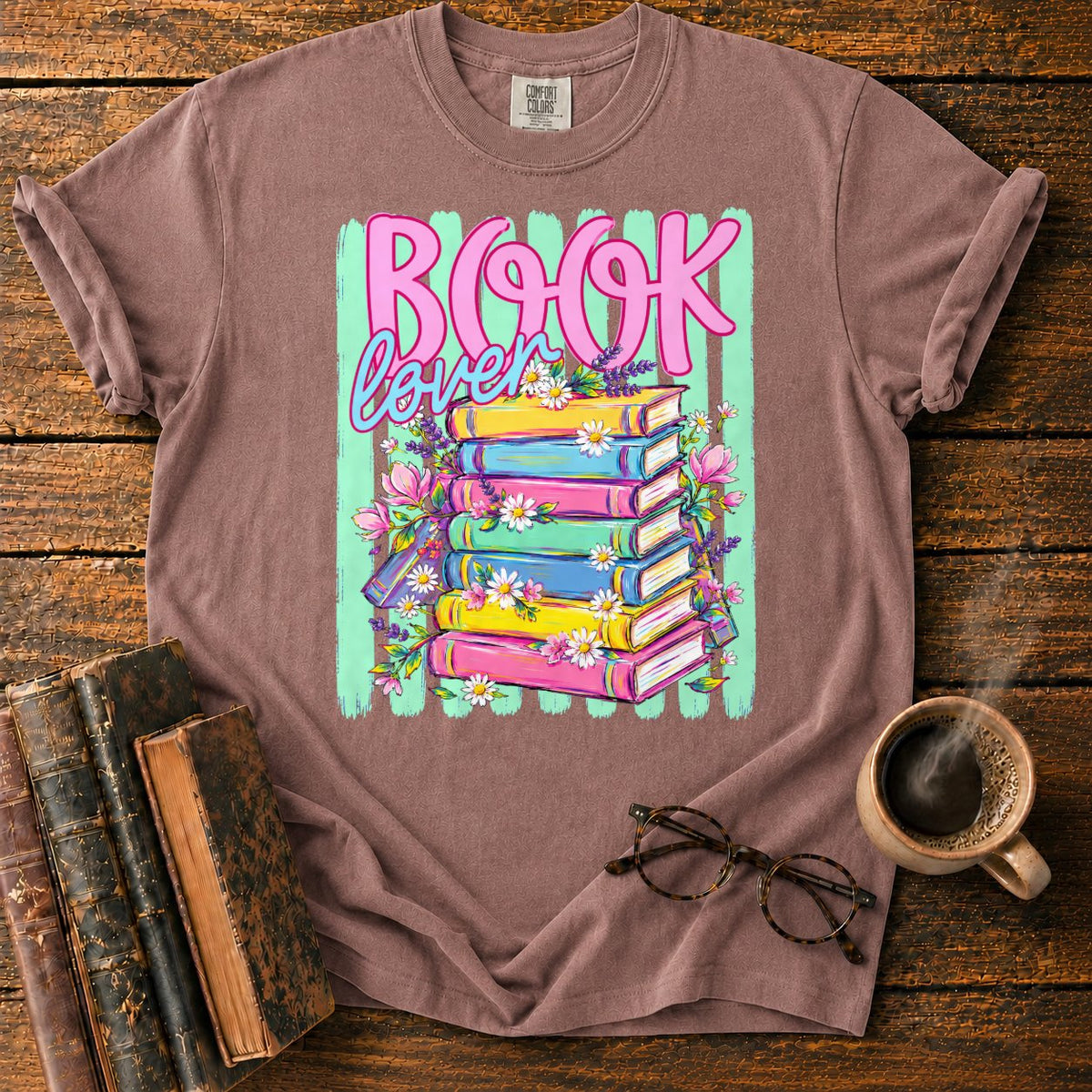 Book Lover Floral Stack T-Shirt in Espresso – BooksThreads