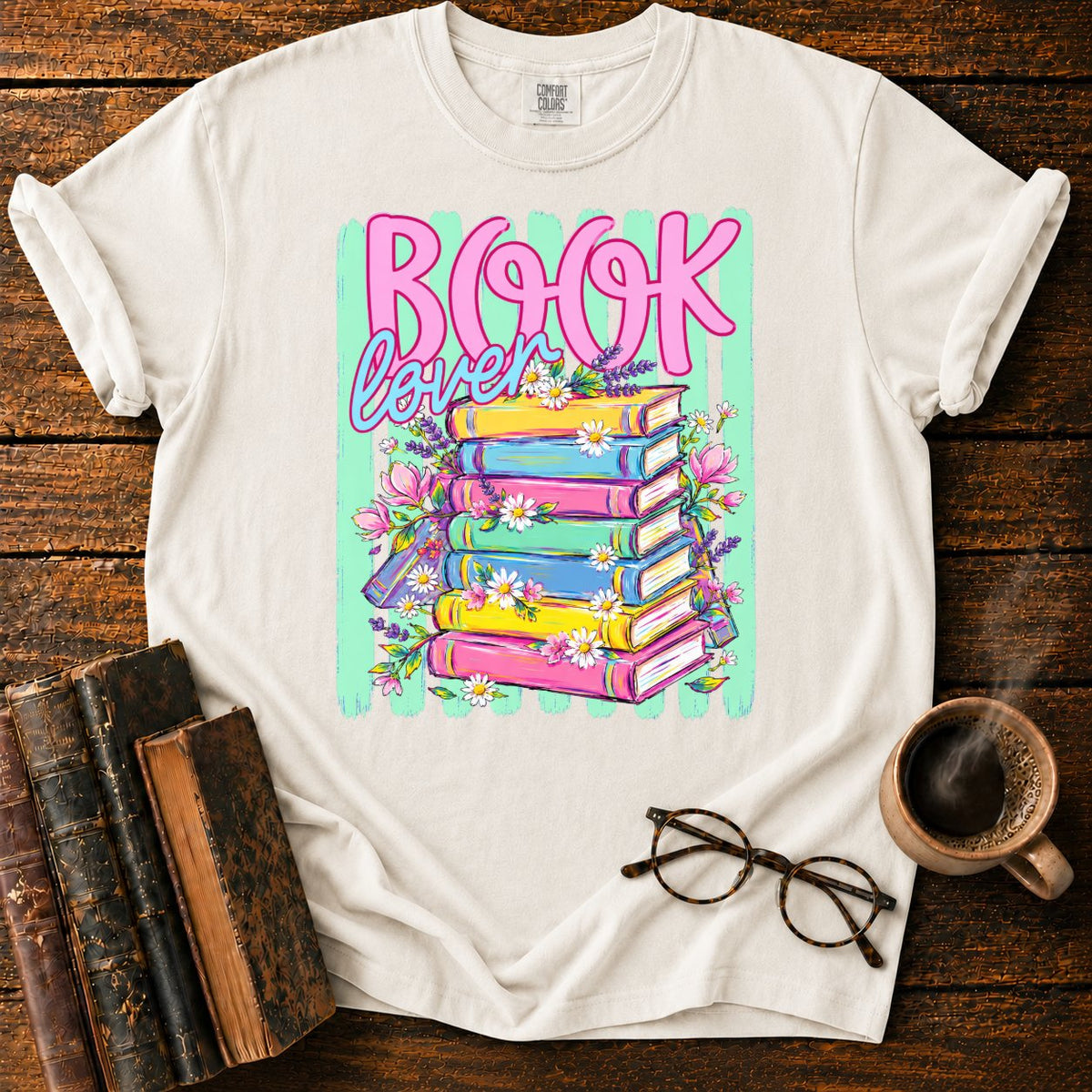 Book Lover Floral Stack T-Shirt in White – BooksThreads