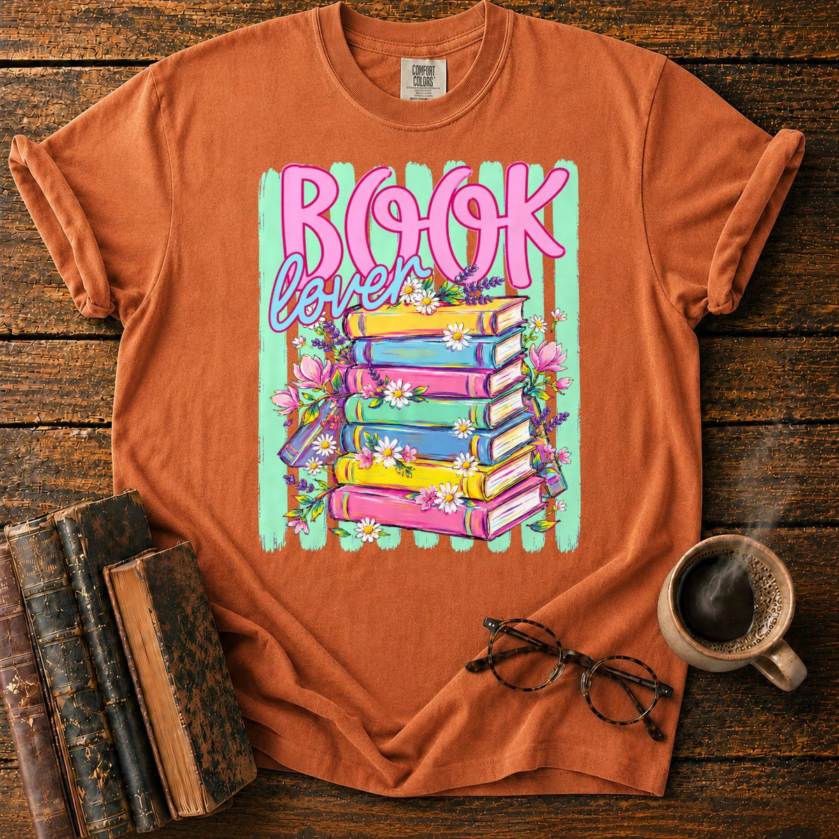 Book Lover Floral Stack T-Shirt in Yam – BooksThreads