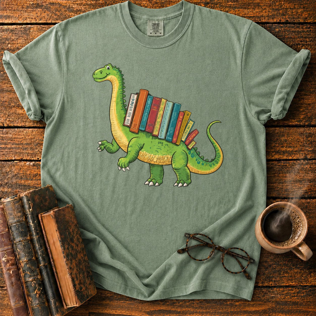 Book Loving Brontosaurusvetica T-Shirt in Moss – BooksThreads