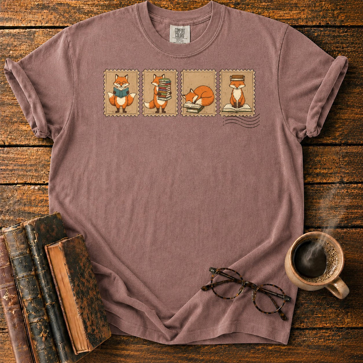 Bookish Foxes Postage Stamps T-Shirt in Espresso – BooksThreads
