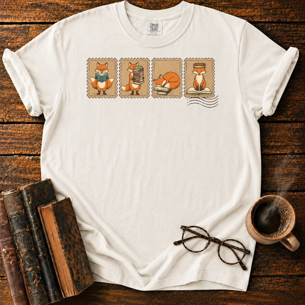Bookish Foxes Postage Stamps T-Shirt in White – BooksThreads