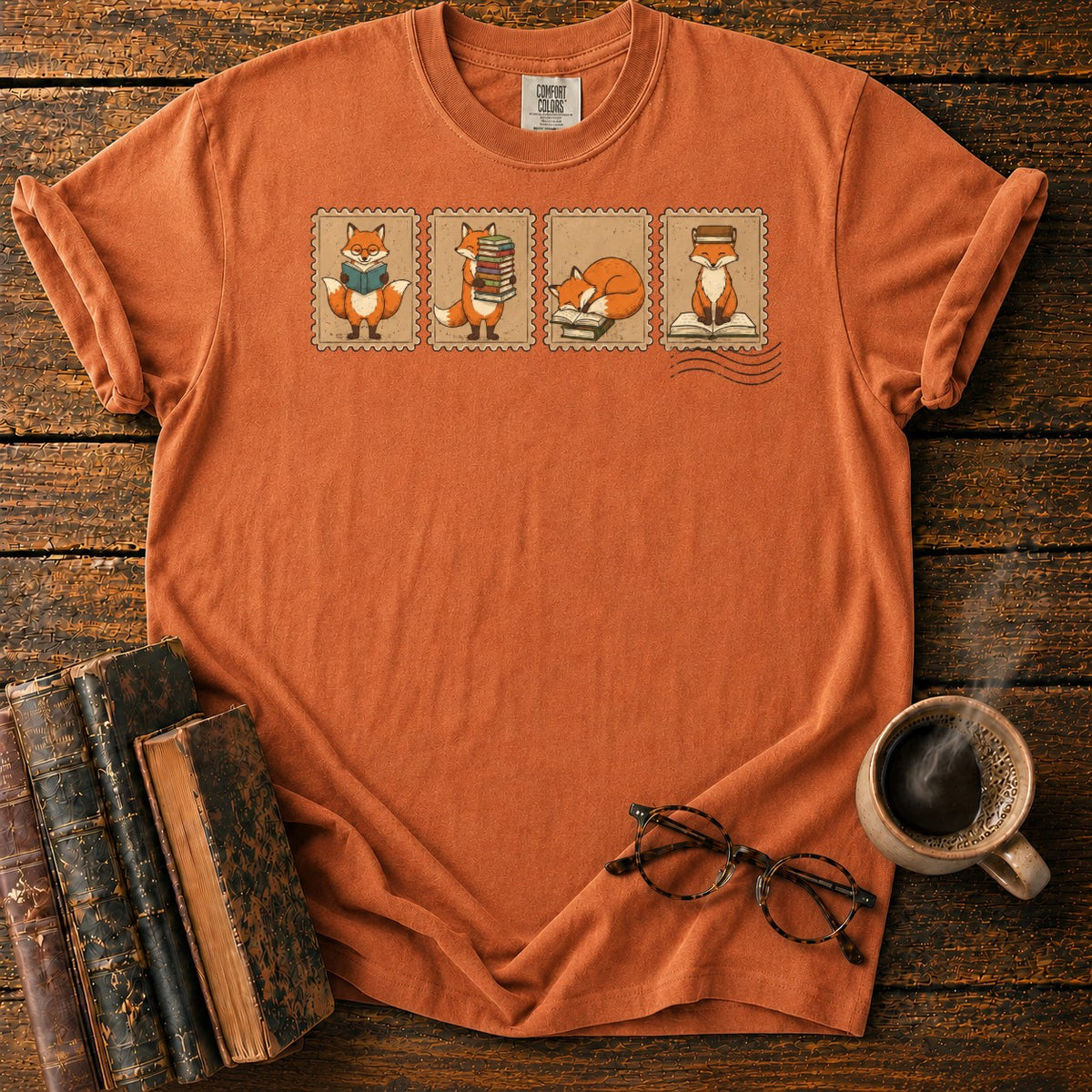 Bookish Foxes Postage Stamps T-Shirt in Yam – BooksThreads