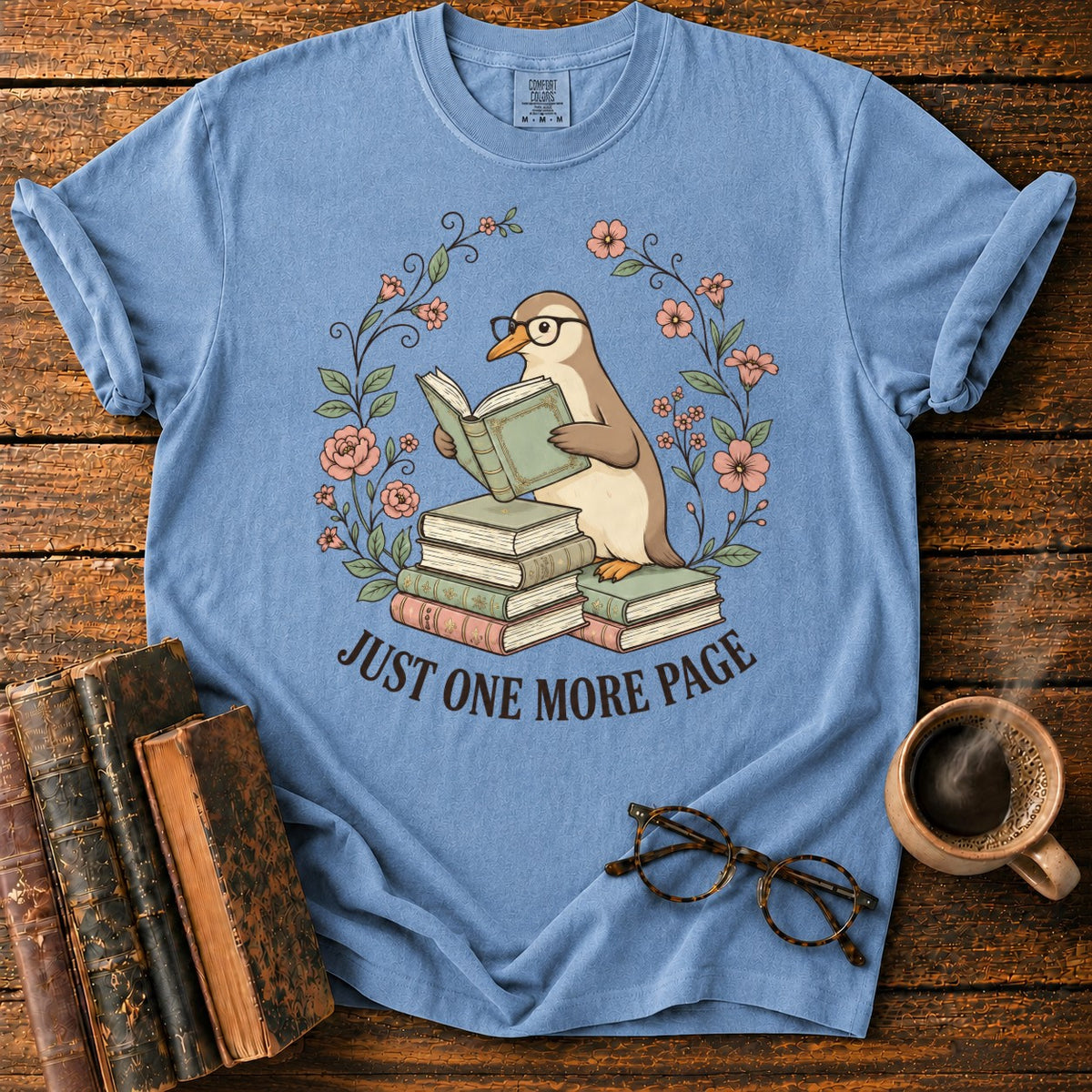 Bookish Goose In A Floral Wreath T-Shirt in Blue Jean – BooksThreads