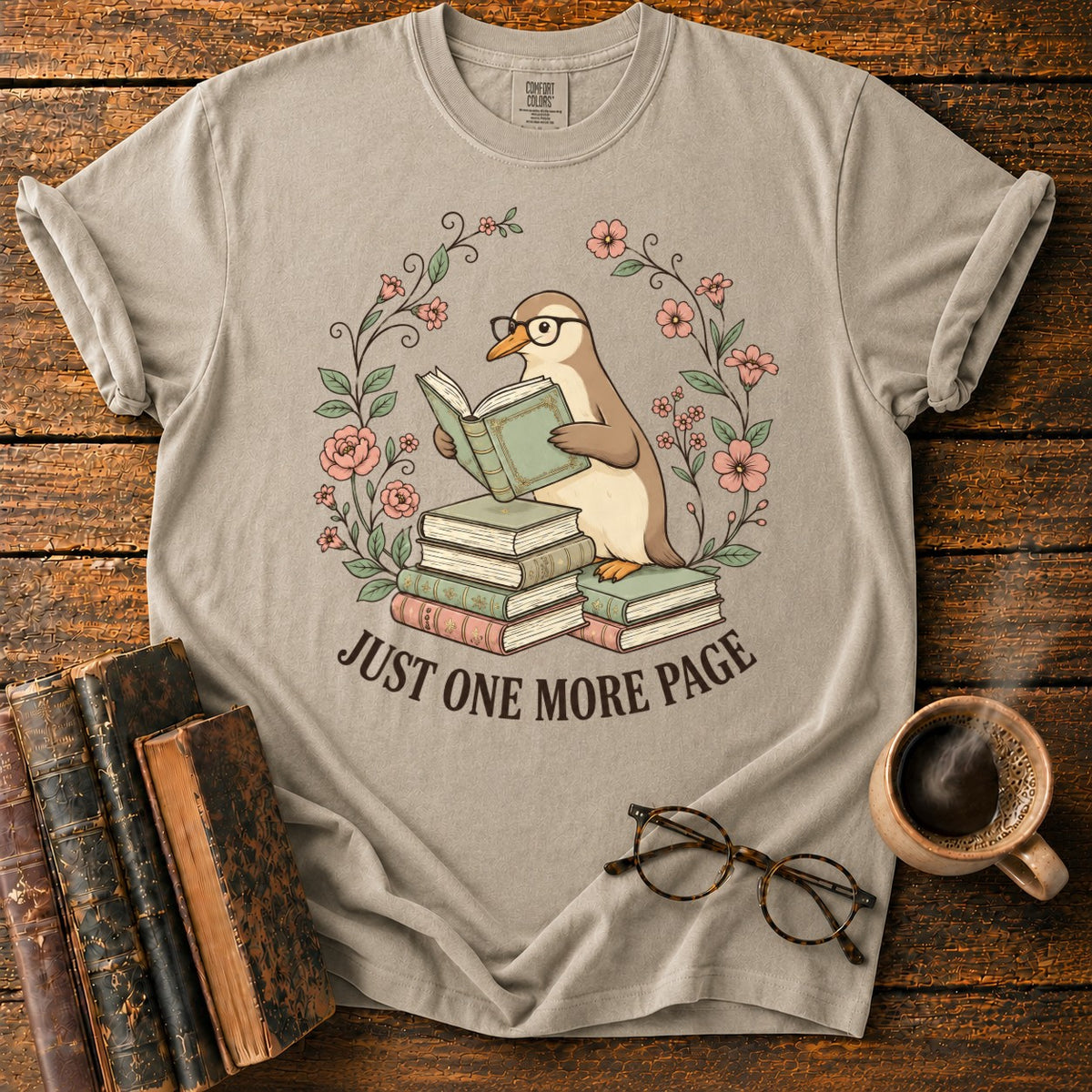 Bookish Goose In A Floral Wreath T-Shirt in Khaki – BooksThreads