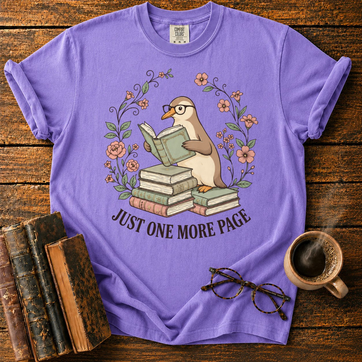 Bookish Goose In A Floral Wreath T-Shirt in Violet – BooksThreads