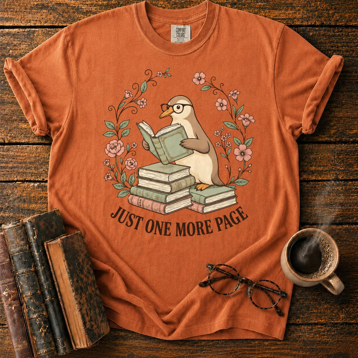 Bookish Goose In A Floral Wreath T-Shirt in Yam – BooksThreads