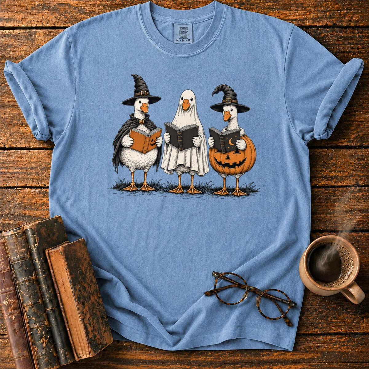 Bookish Halloween Geese T-Shirt in Blue Jean – BooksThreads