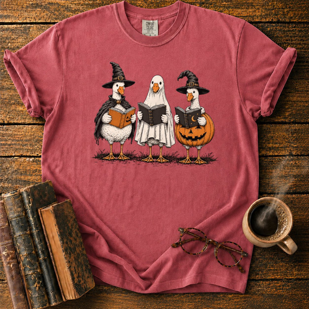 Bookish Halloween Geese T-Shirt in Watermelon – BooksThreads