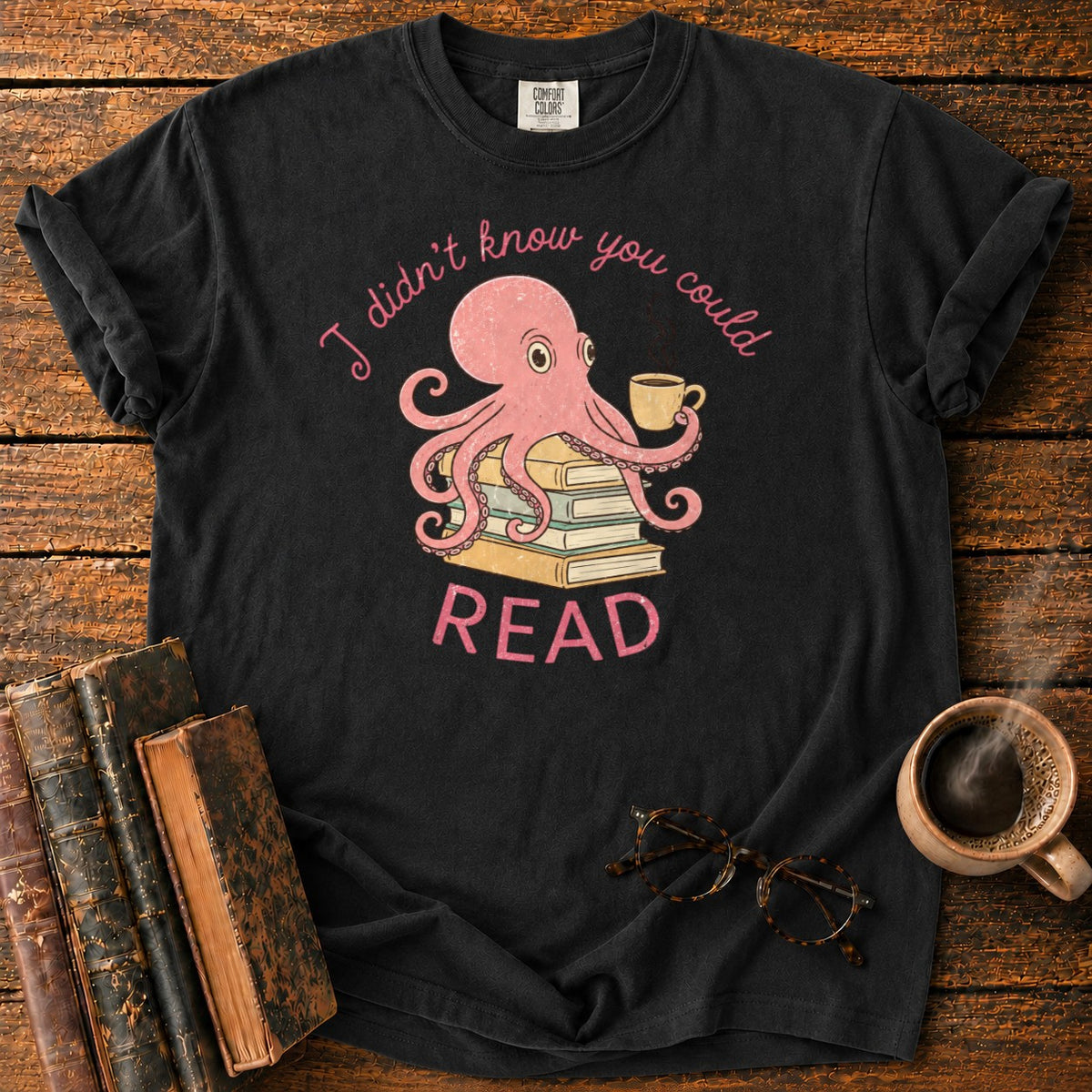 Bookish Octopus With Coffee T-Shirt in Black – BooksThreads