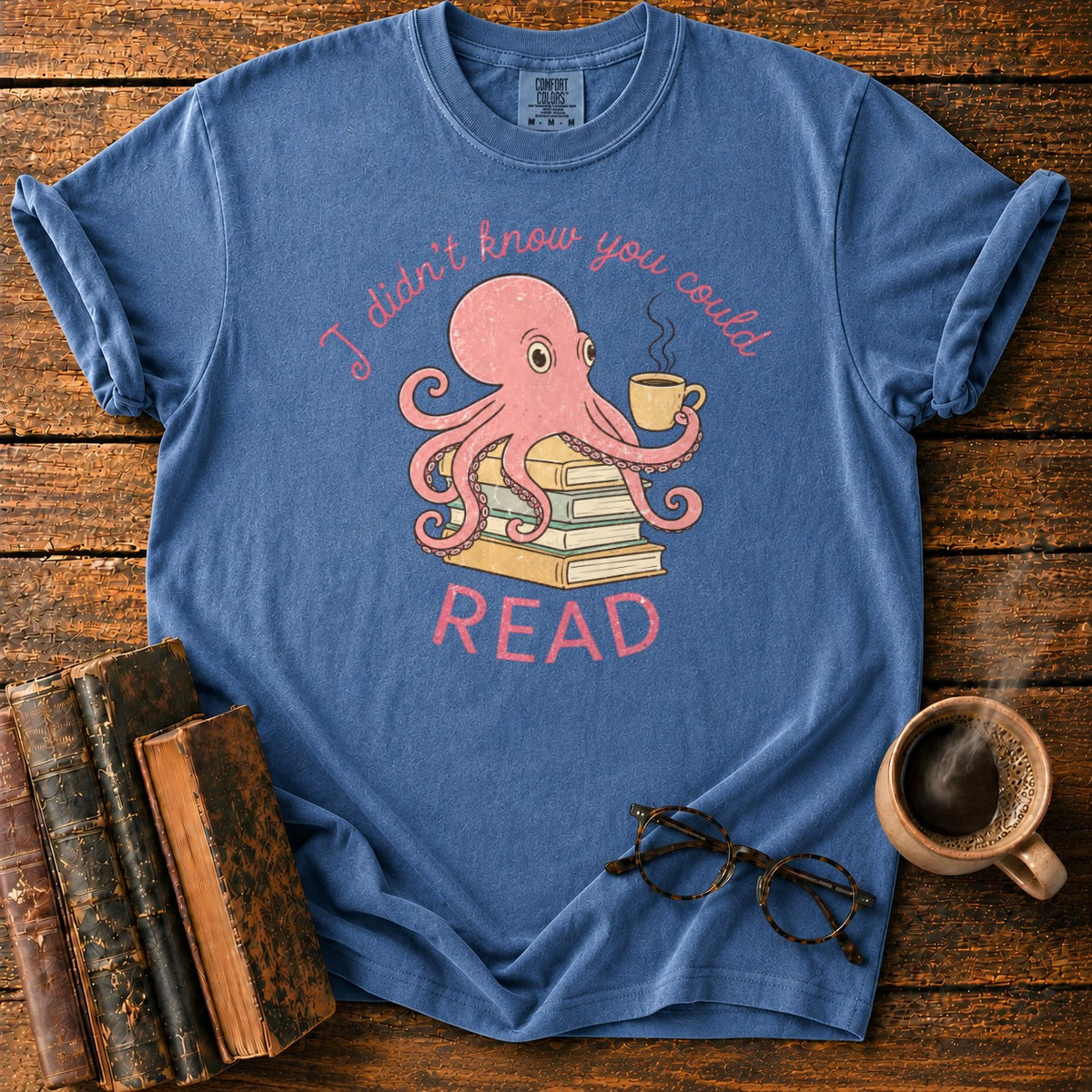 Bookish Octopus With Coffee T-Shirt in Denim – BooksThreads