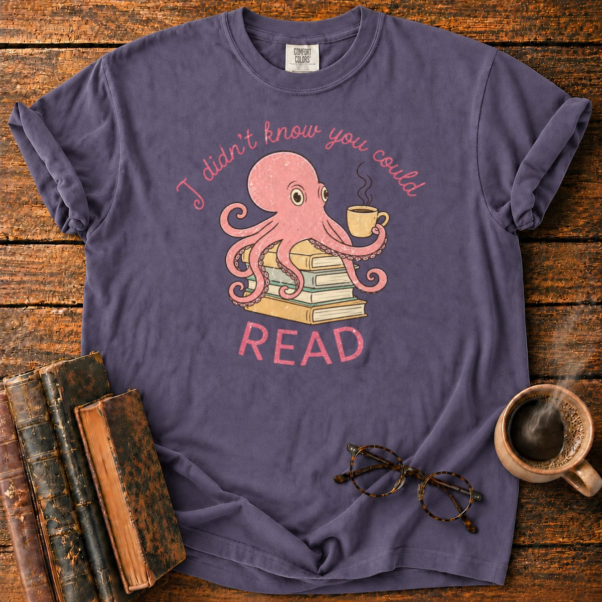 Bookish Octopus With Coffee T-Shirt in Grape – BooksThreads