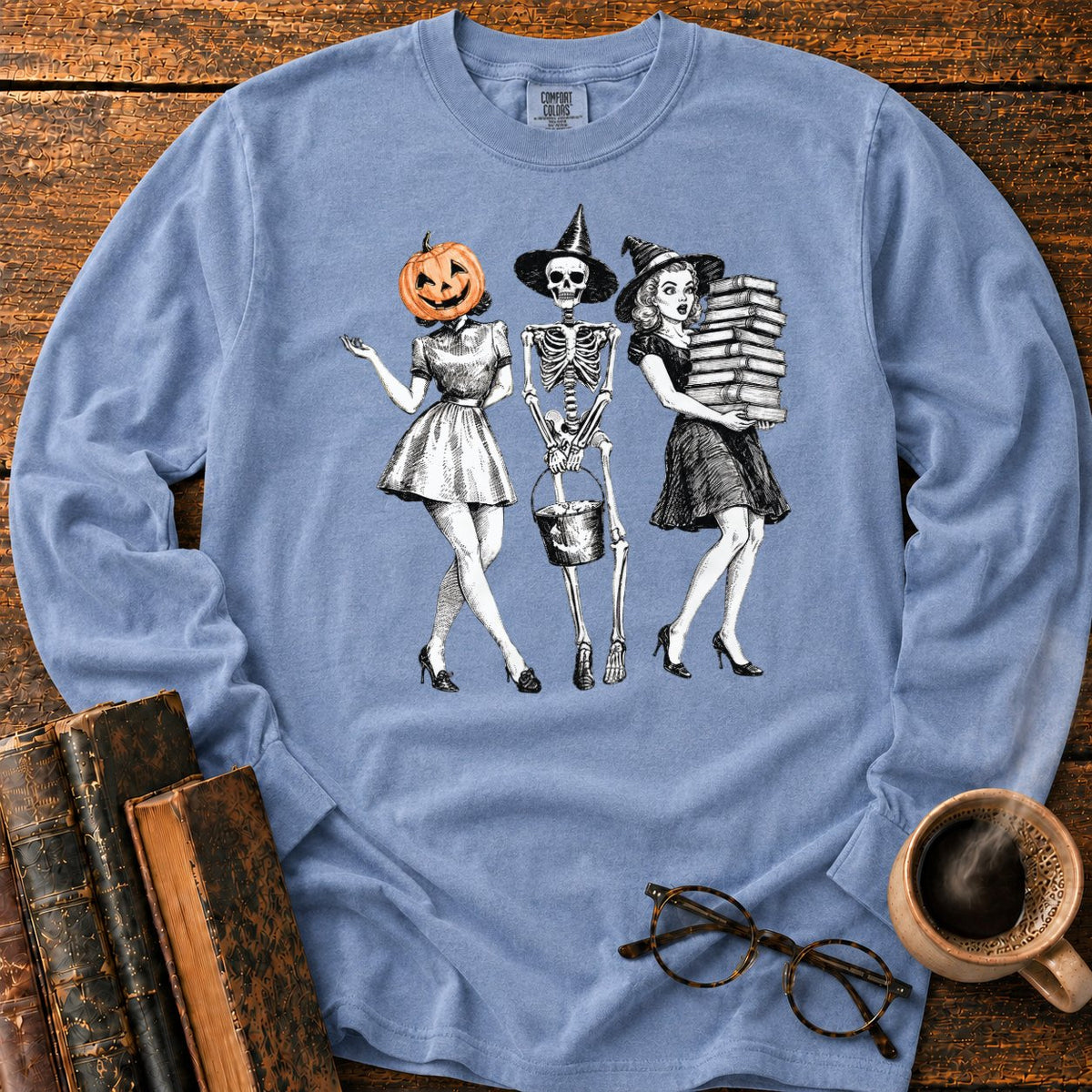Bookish Witch Trio LS T-Shirt in Blue Jean – BooksThreads