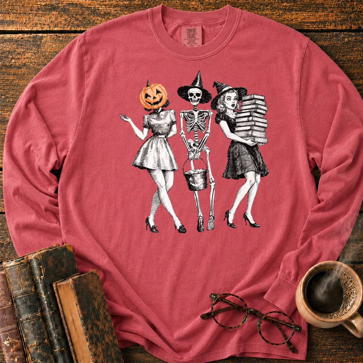 Bookish Witch Trio LS T-Shirt in Crimson – BooksThreads
