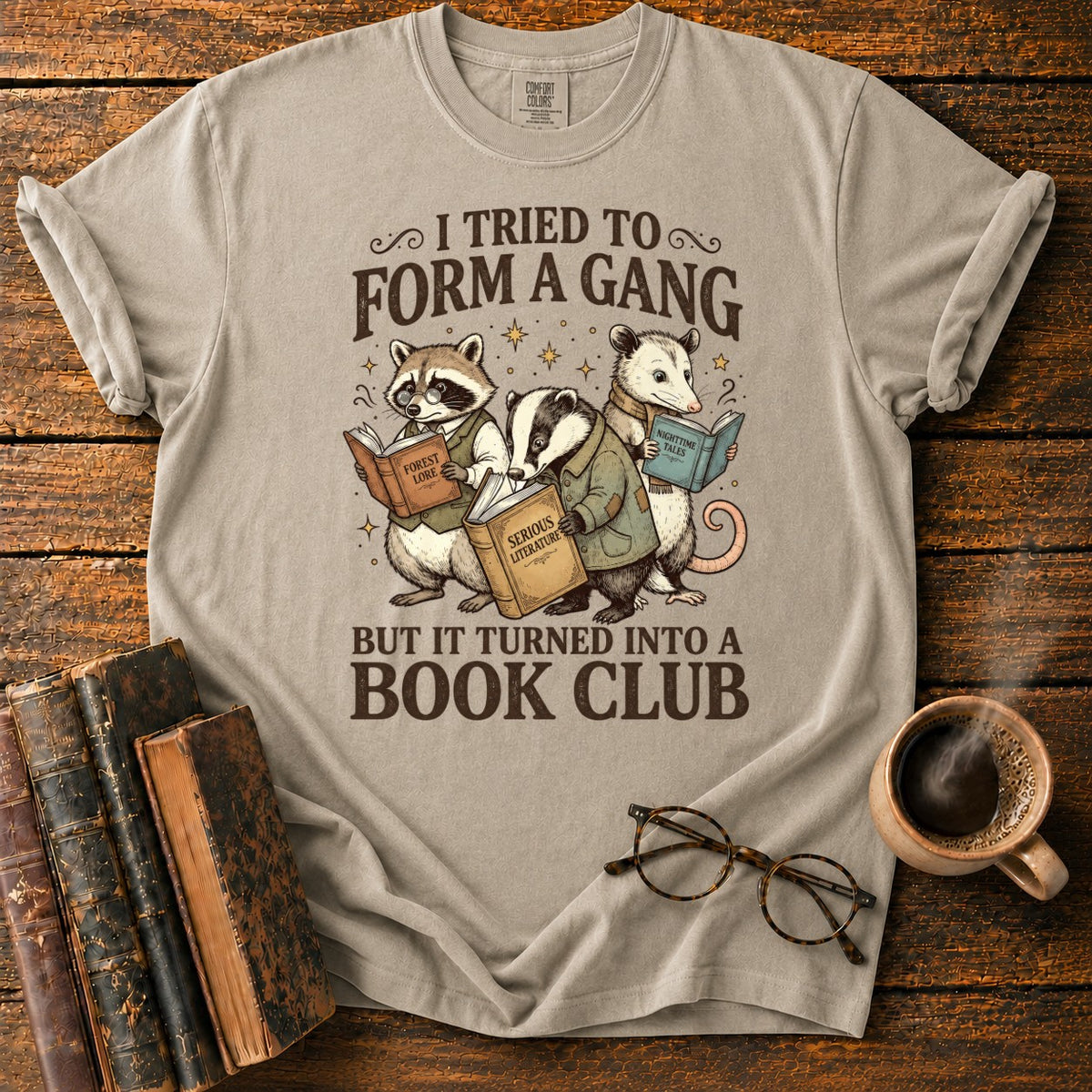 Bookish Woodland Animal Club T-Shirt in Khaki – BooksThreads