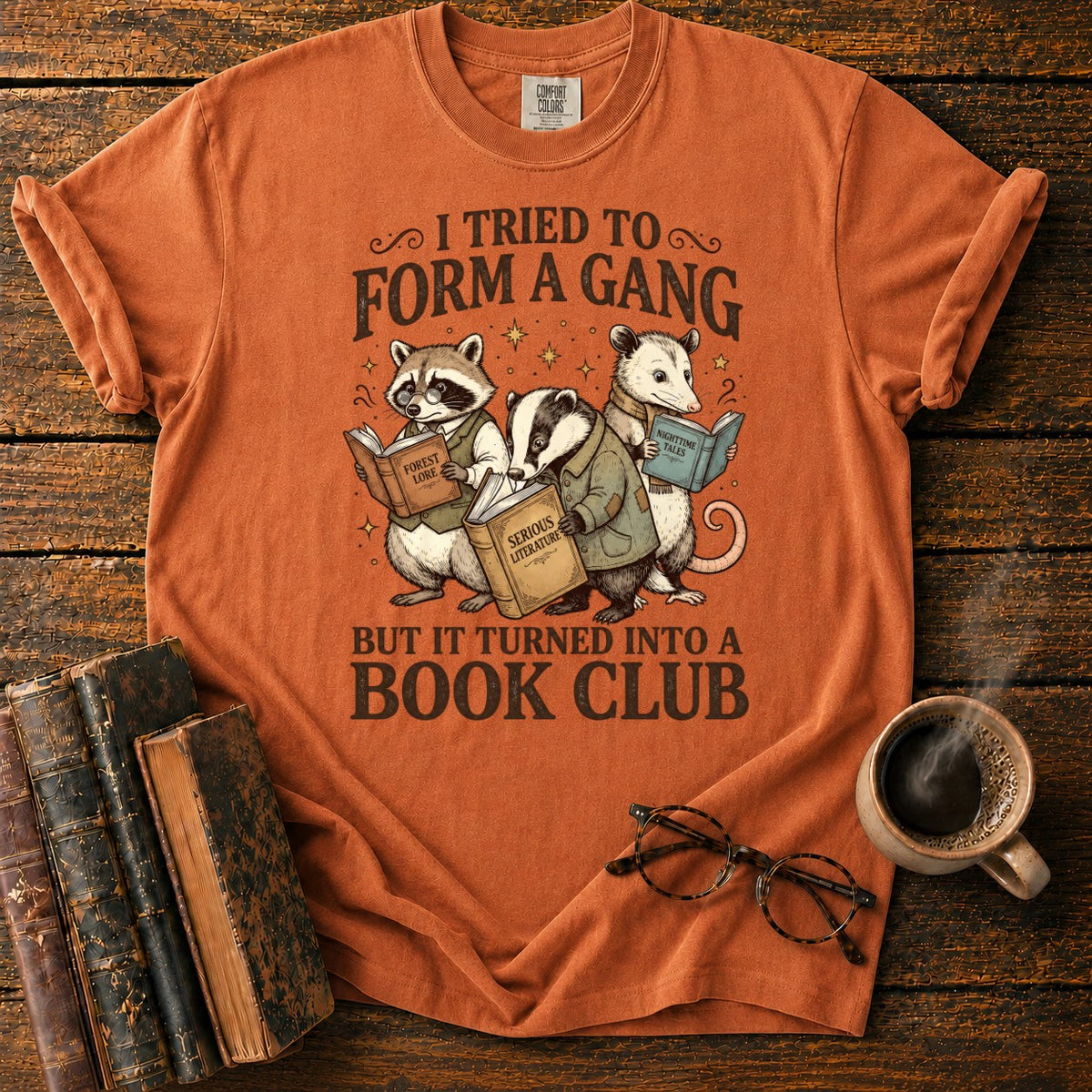 Bookish Woodland Animal Club T-Shirt in Yam – BooksThreads