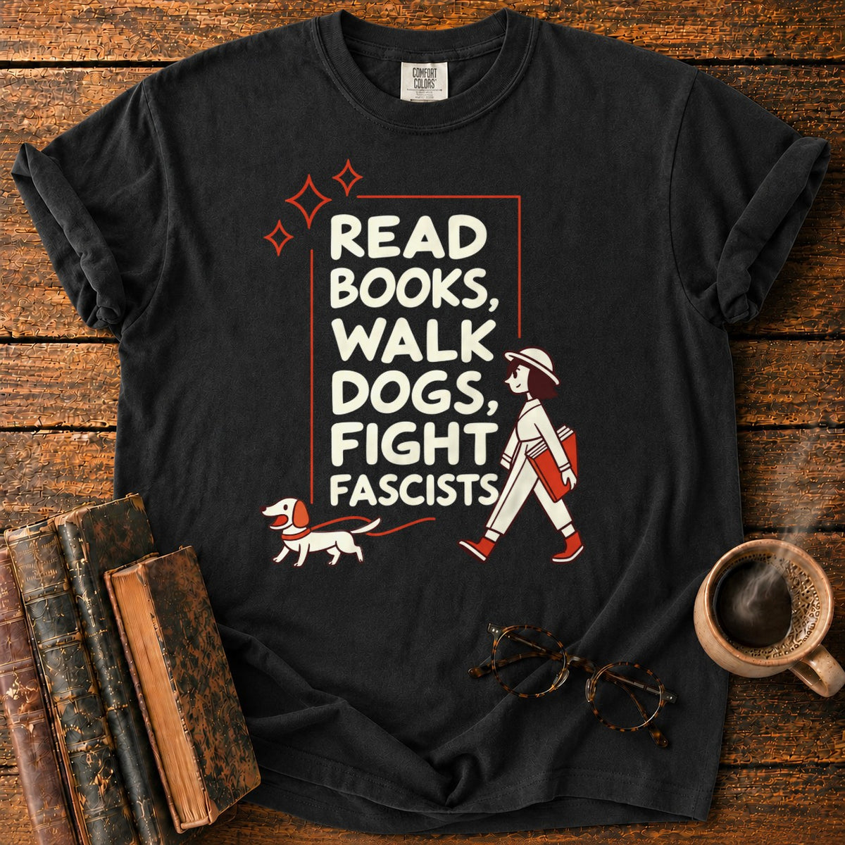 Books, Dogs, And A Walking Woman T-Shirt in Black – BooksThreads
