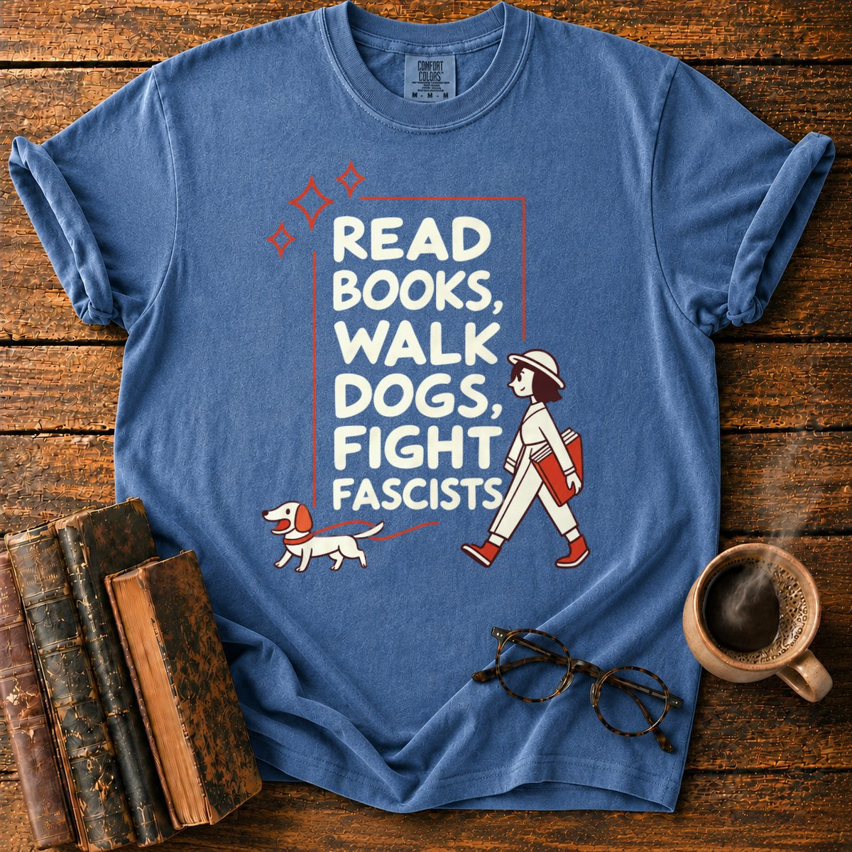 Books, Dogs, And A Walking Woman T-Shirt in Denim – BooksThreads