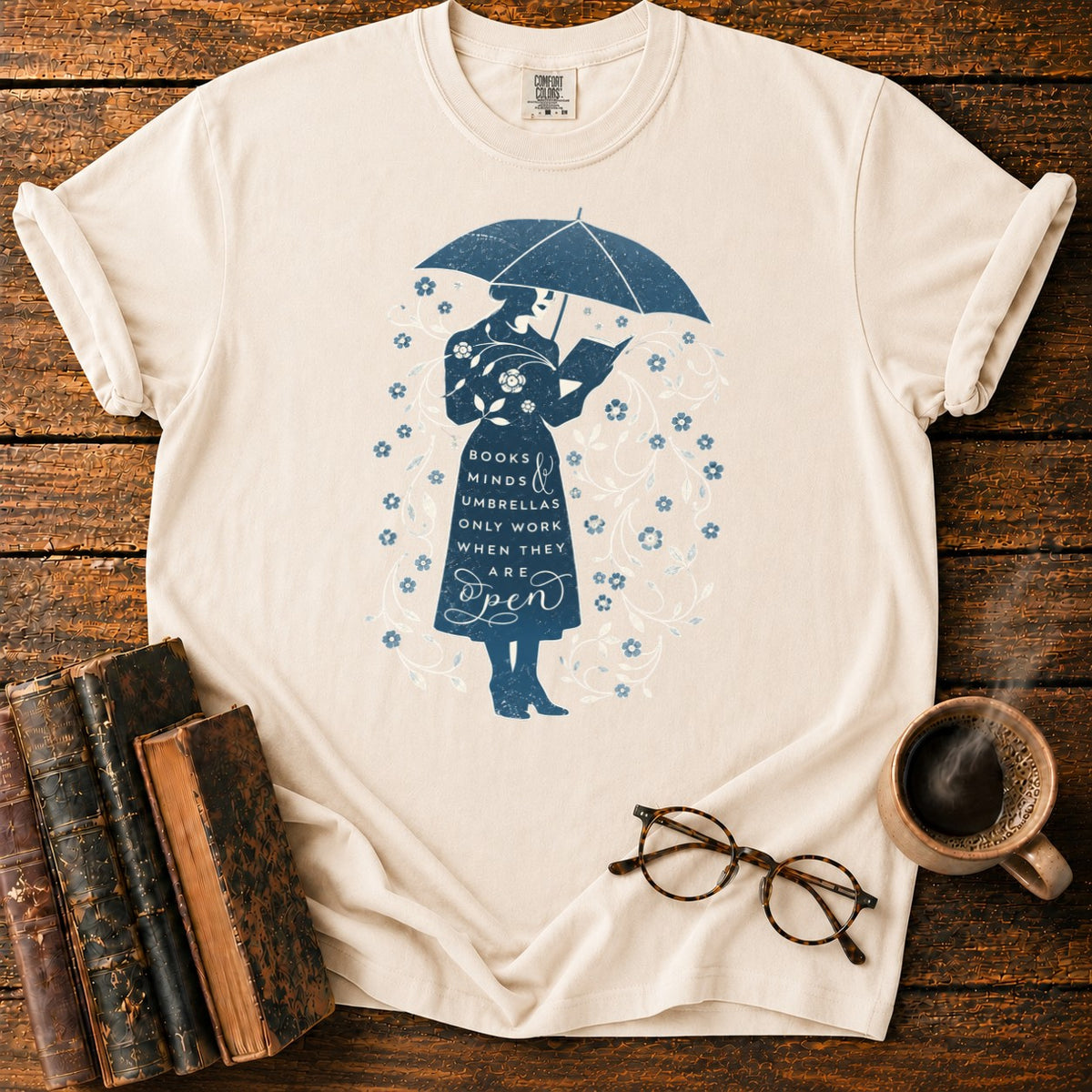 Books, Minds & Umbrellas T-Shirt in Ivory – BooksThreads