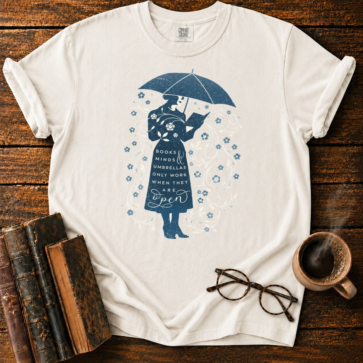 Books, Minds & Umbrellas T-Shirt in White – BooksThreads