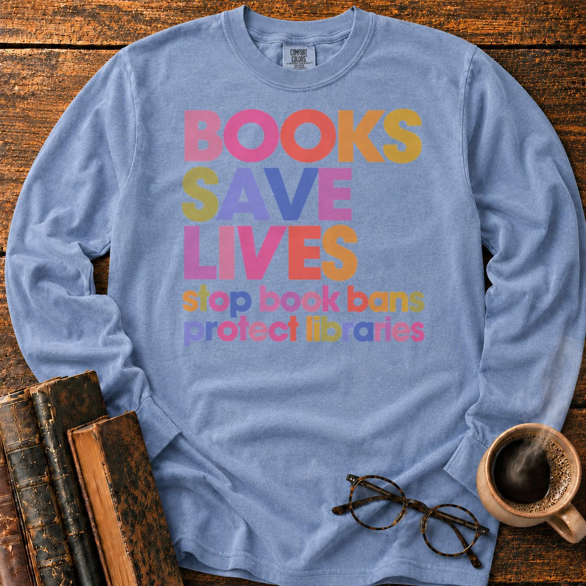 Books Save Lives LS T-Shirt in Blue Jean – BooksThreads