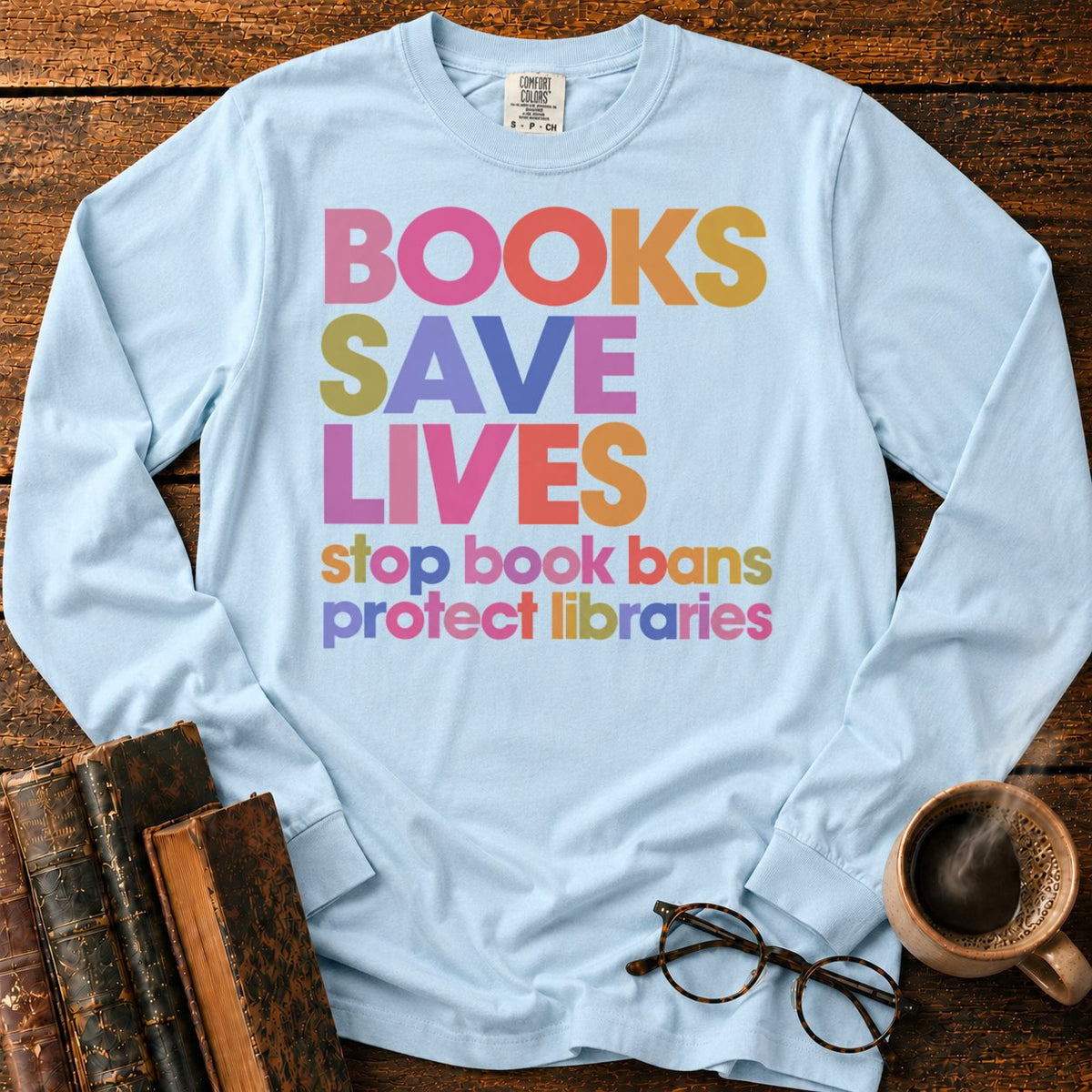 Books Save Lives LS T-Shirt in Chambray – BooksThreads