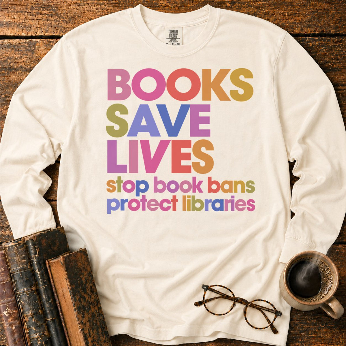 Books Save Lives LS T-Shirt in Ivory – BooksThreads