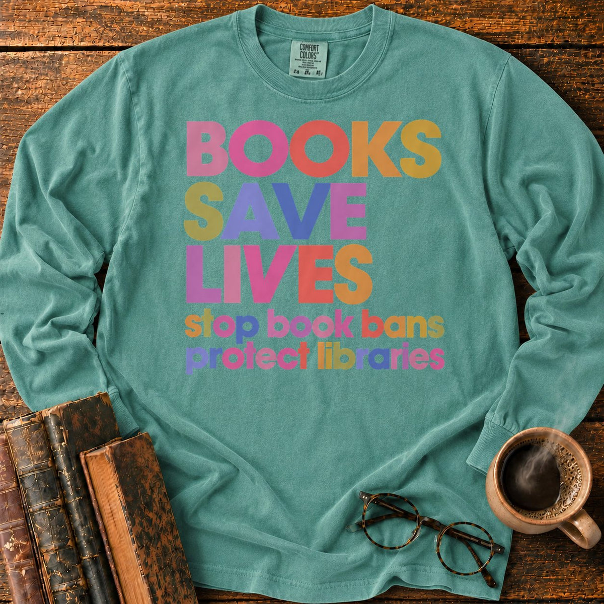 Books Save Lives LS T-Shirt in Light Green – BooksThreads