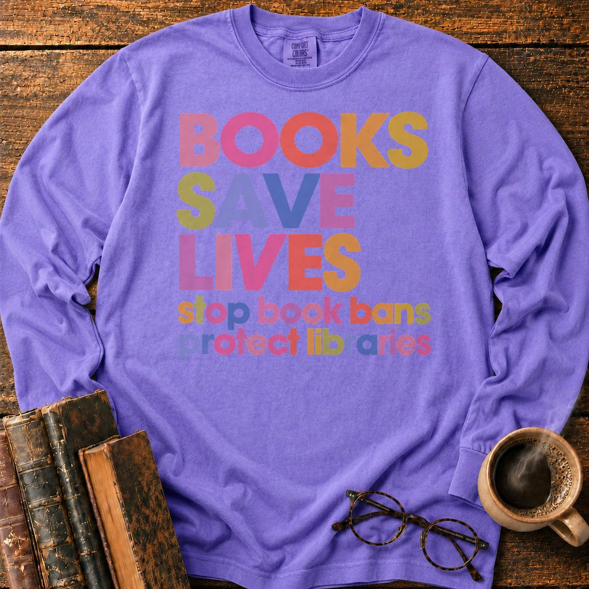 Books Save Lives LS T-Shirt in Violet – BooksThreads