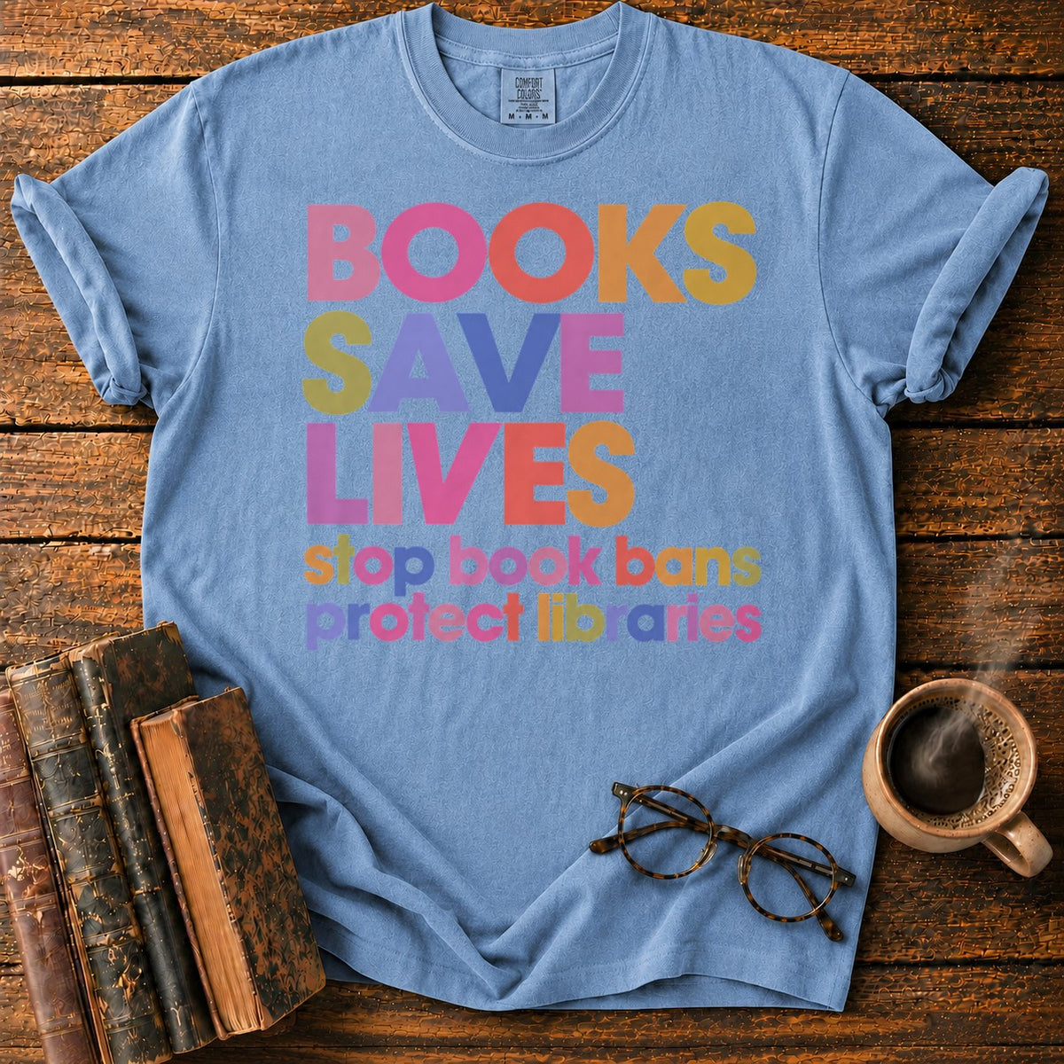 Books Save Lives T-Shirt in Blue Jean – BooksThreads