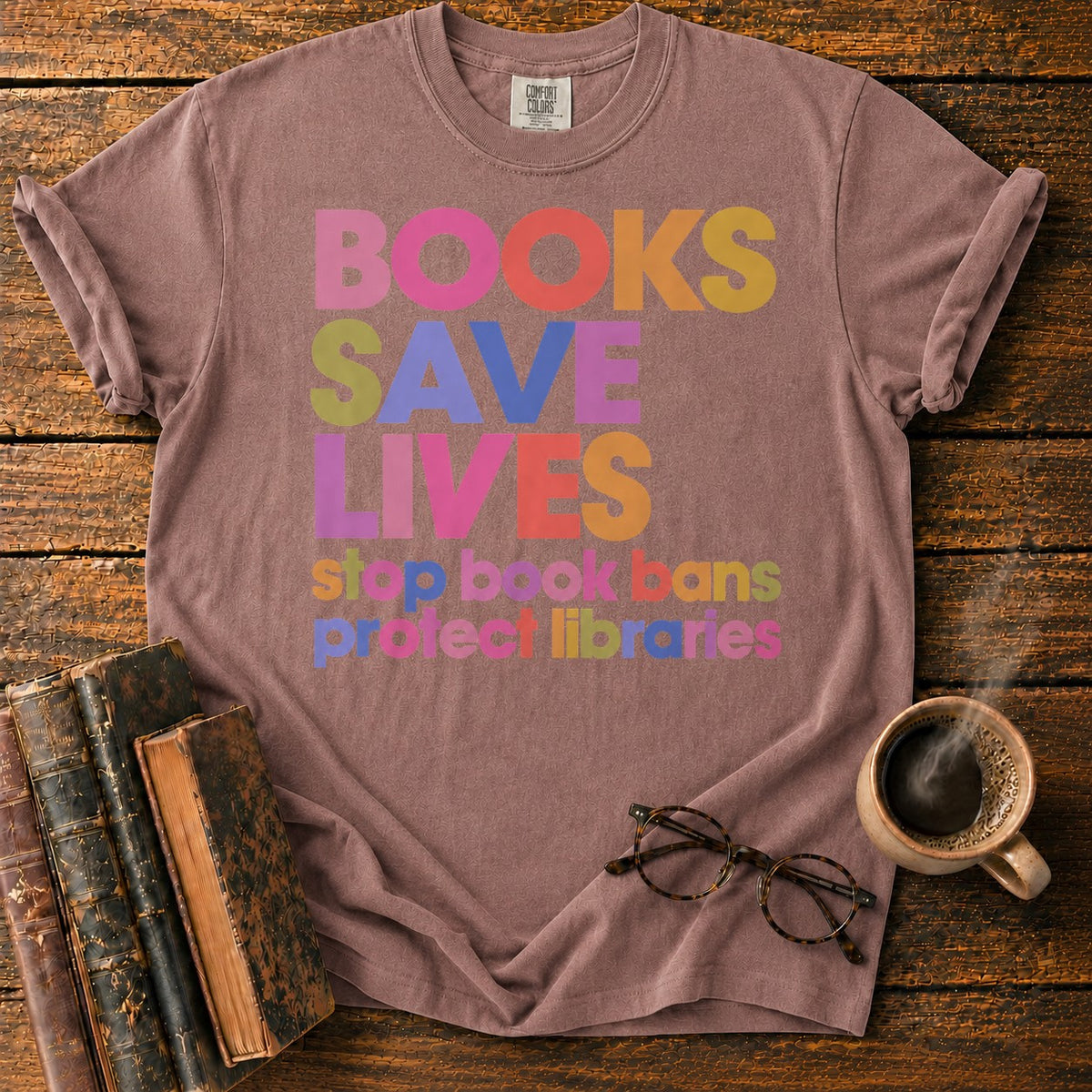 Books Save Lives T-Shirt in Espresso – BooksThreads