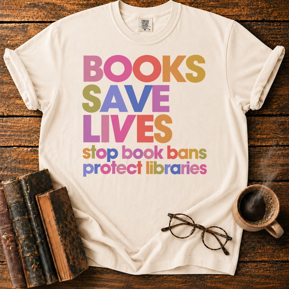 Books Save Lives T-Shirt in Ivory – BooksThreads