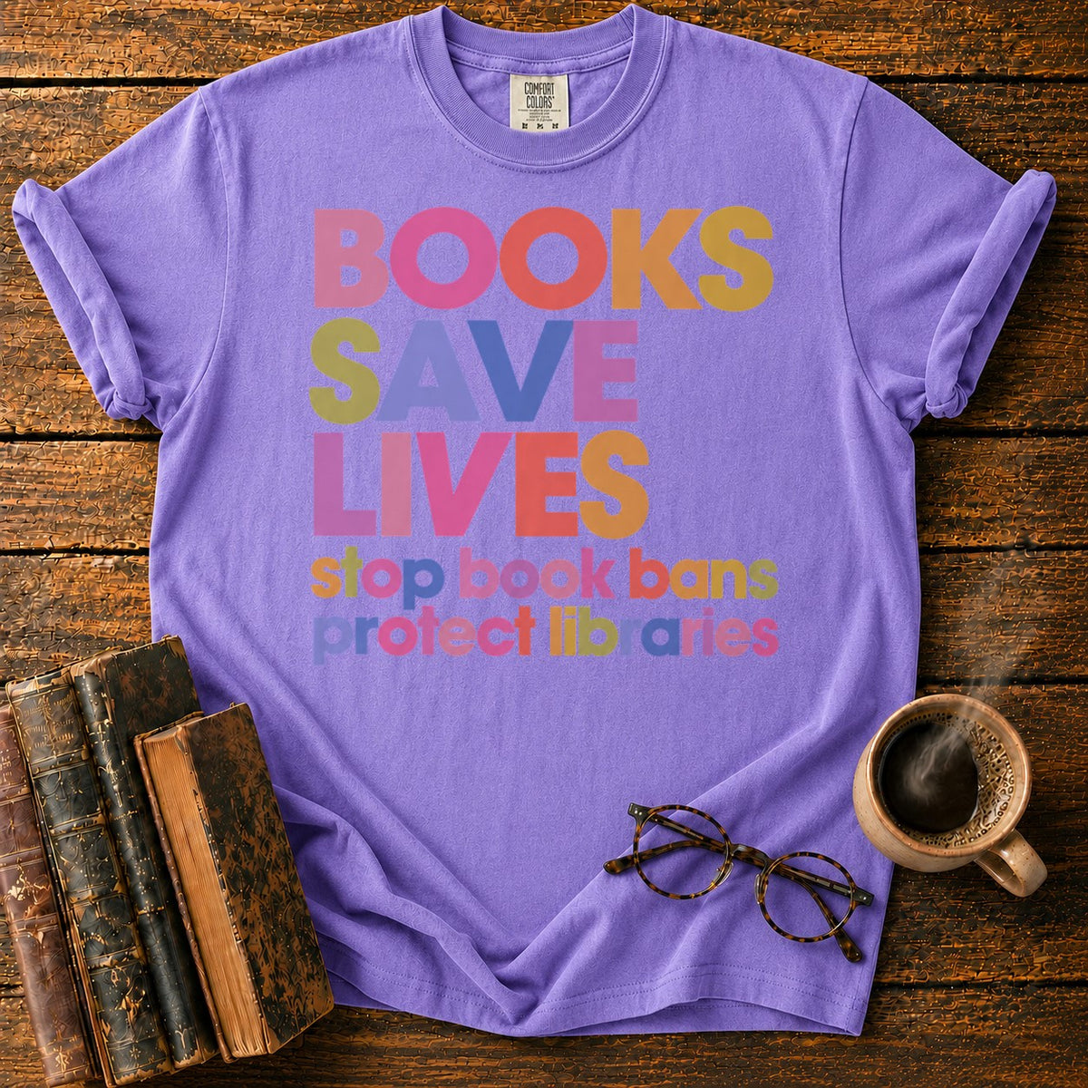 Books Save Lives T-Shirt in Violet – BooksThreads