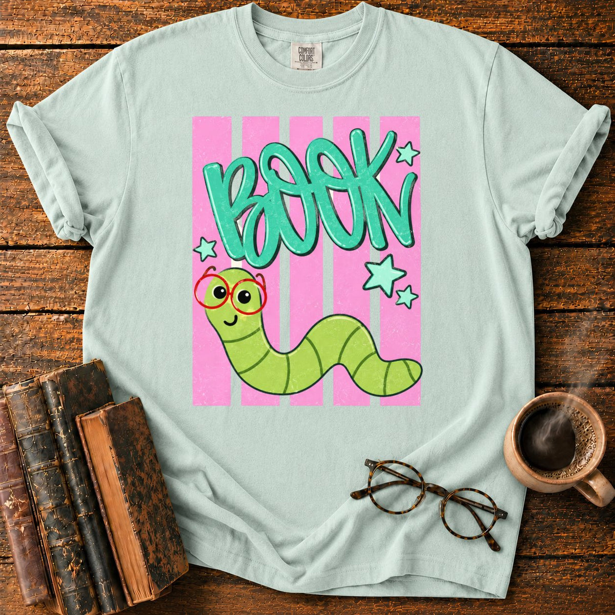 Bookworm In Retro Stripes T-Shirt in Bay – BooksThreads