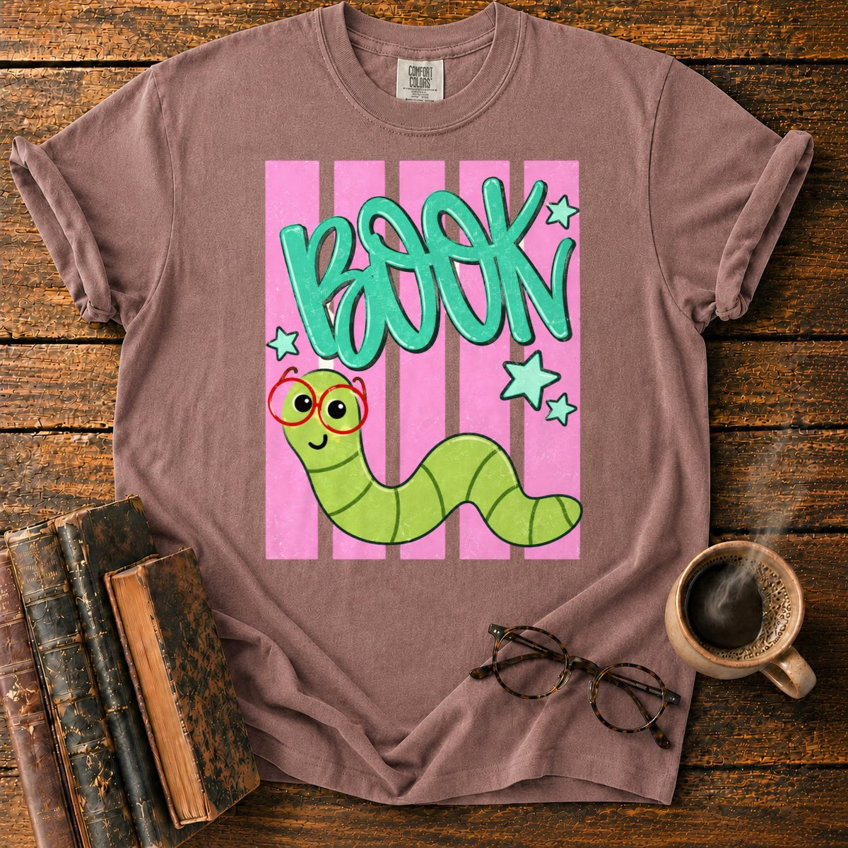 Bookworm In Retro Stripes T-Shirt in Espresso – BooksThreads
