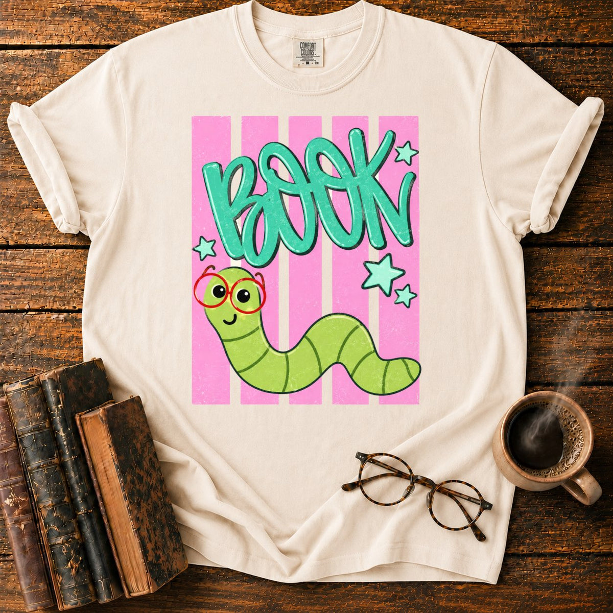 Bookworm In Retro Stripes T-Shirt in Ivory – BooksThreads