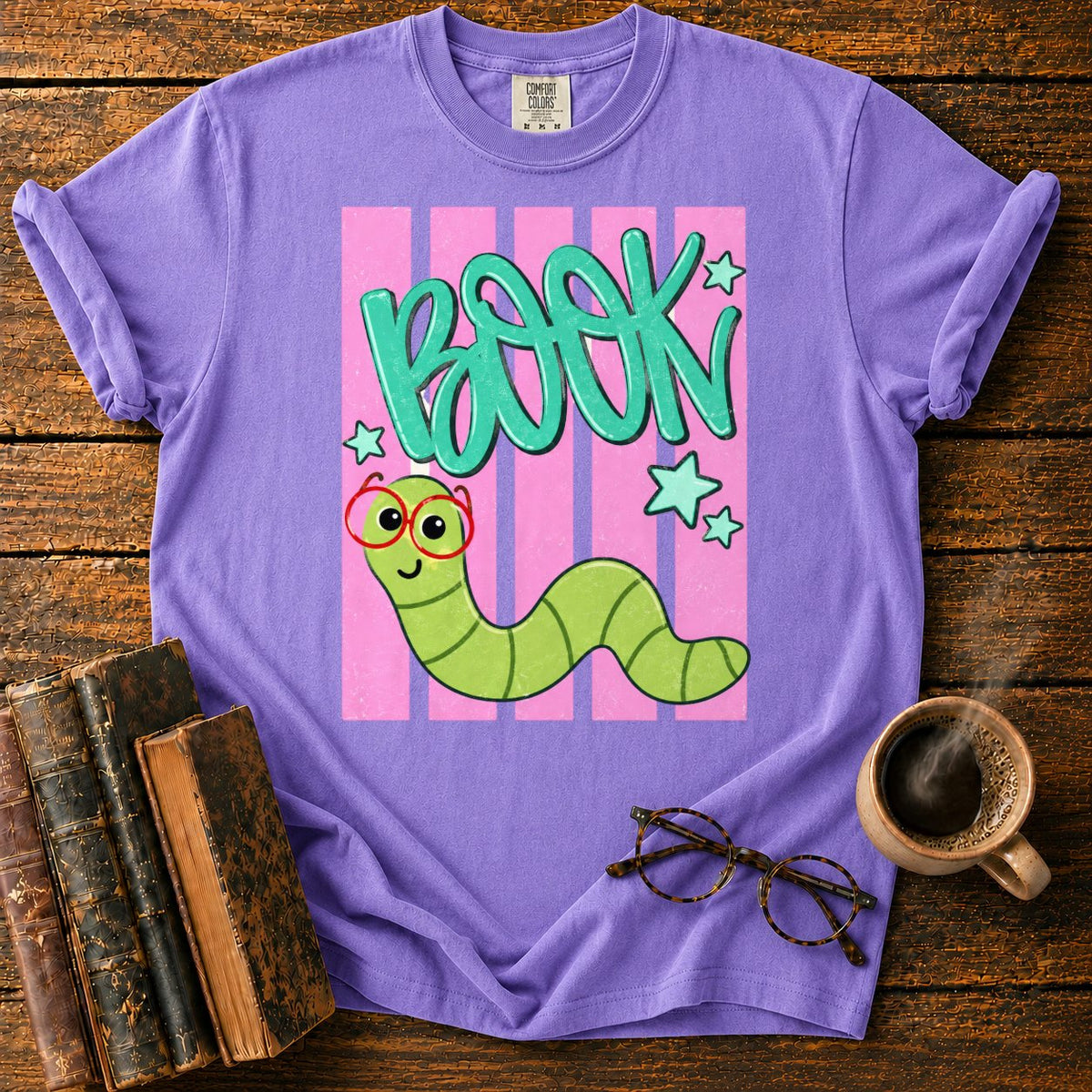 Bookworm In Retro Stripes T-Shirt in Violet – BooksThreads