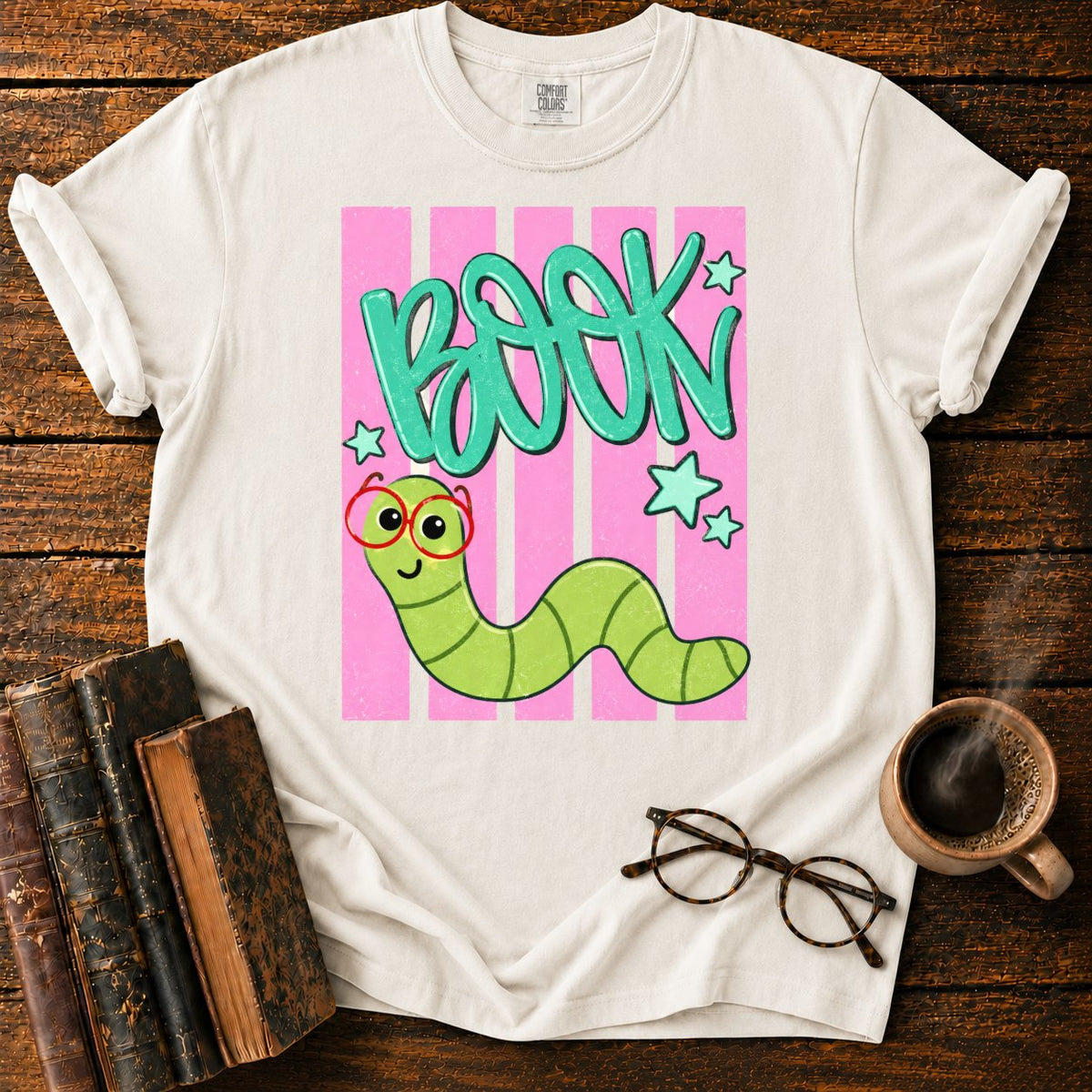 Bookworm In Retro Stripes T-Shirt in White – BooksThreads