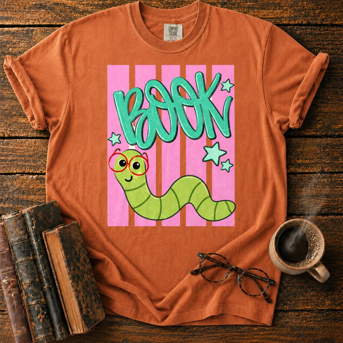 Bookworm In Retro Stripes T-Shirt in Yam – BooksThreads