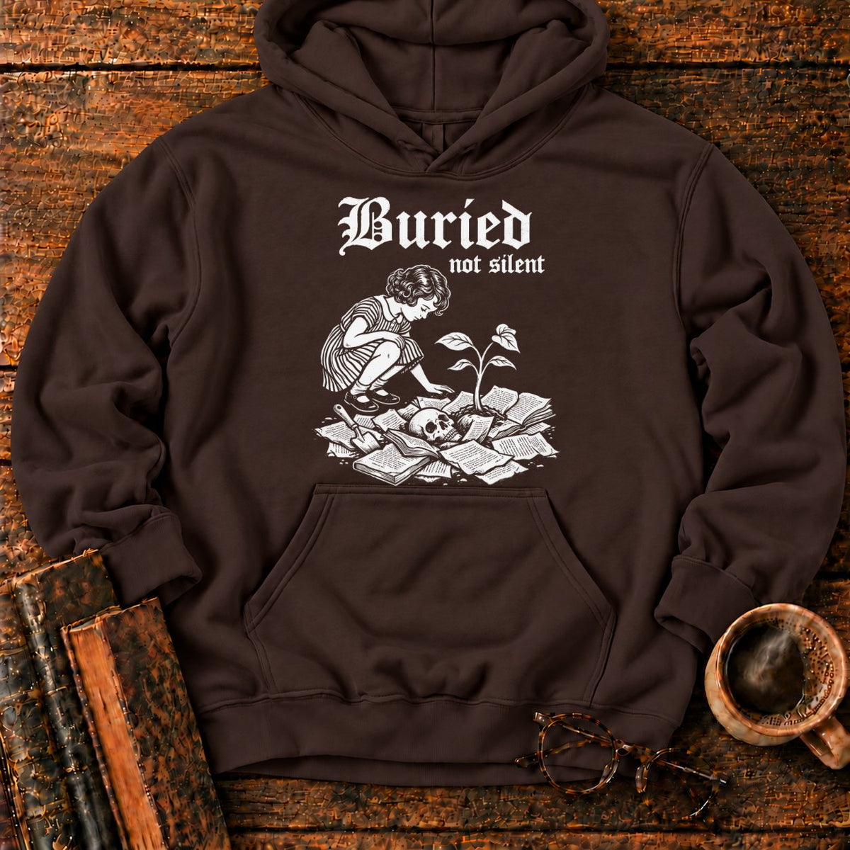 Buried Not Silent Hoodie in Dark Chocolate – BooksThreads
