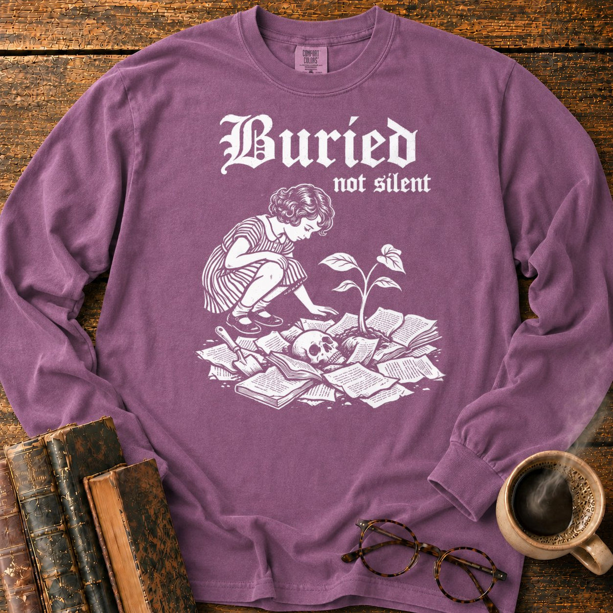 Buried Not Silent LS T-Shirt in Berry – BooksThreads