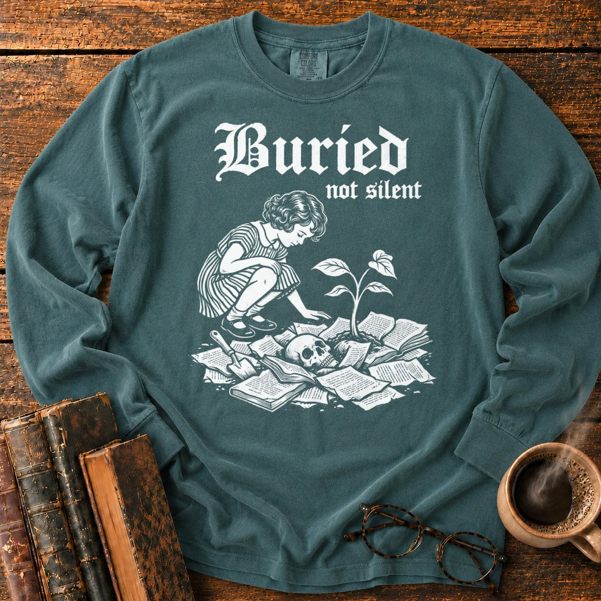 Buried Not Silent LS T-Shirt in Blue Spruce – BooksThreads