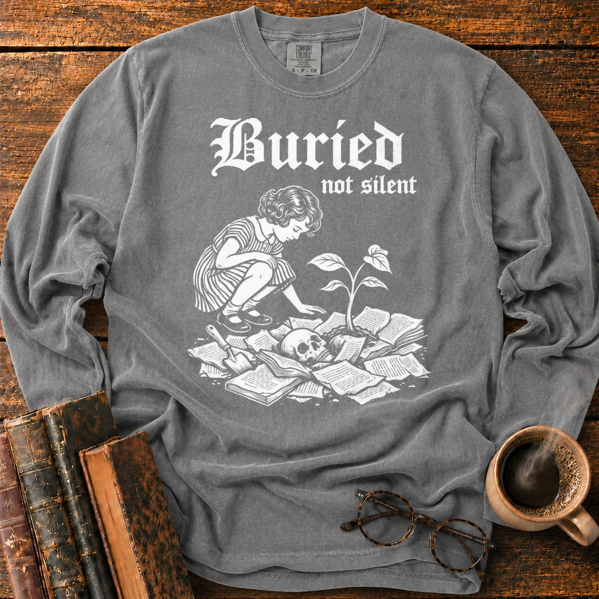 Buried Not Silent LS T-Shirt in Pepper – BooksThreads