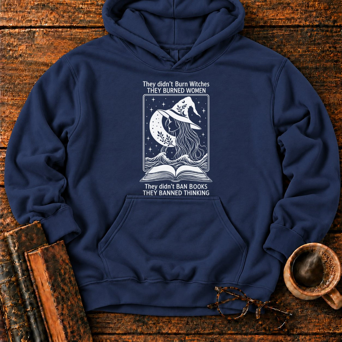 Burned Women Banned Thinking Witch Hoodie in Navy – BooksThreads