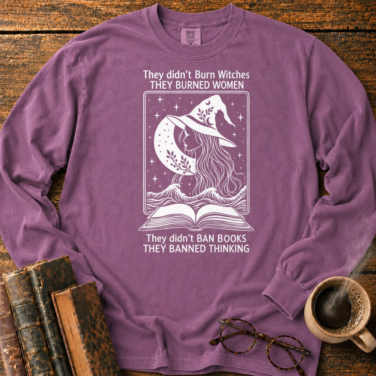 Burned Women Banned Thinking Witch LS T-Shirt in Berry – BooksThreads