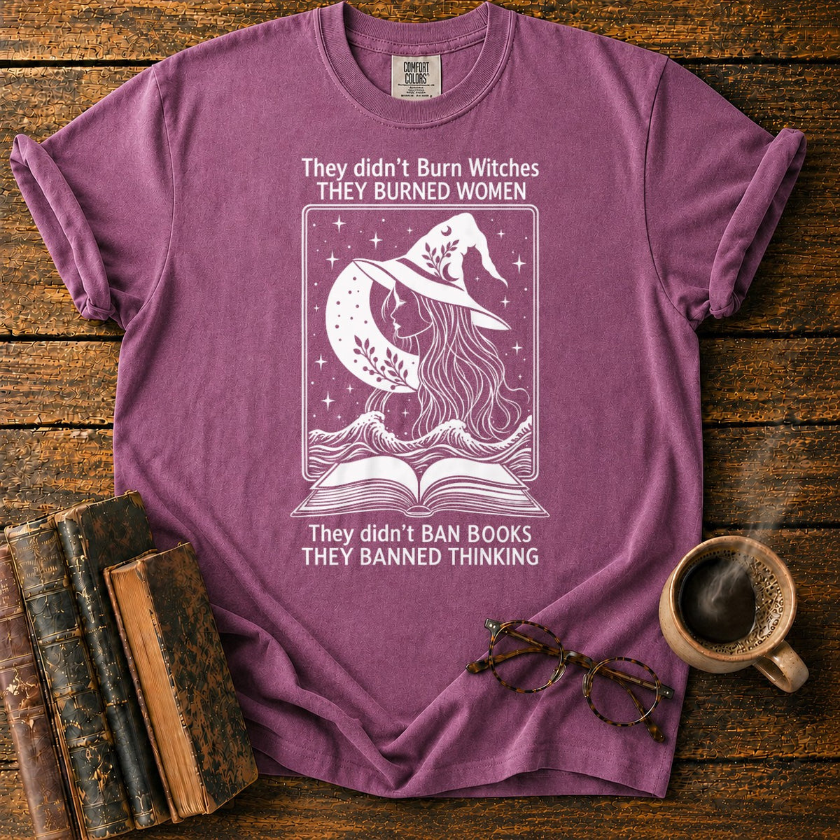 Burned Women Banned Thinking Witch T-Shirt in Berry – BooksThreads