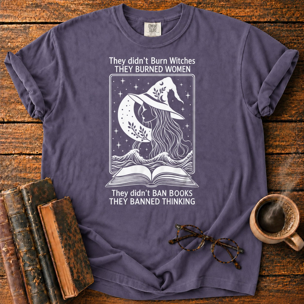 Burned Women Banned Thinking Witch T-Shirt in Grape – BooksThreads