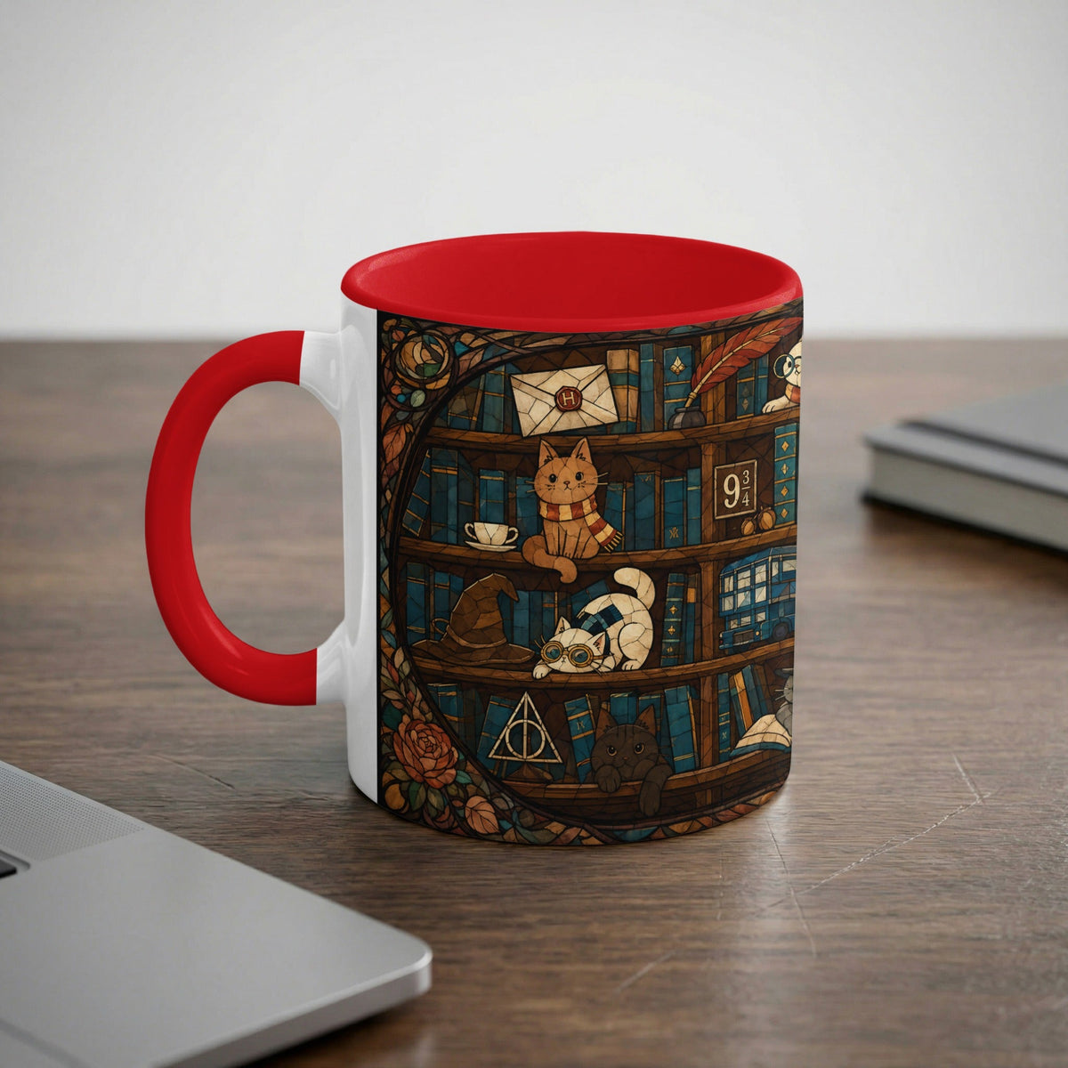 Enchanted Bookshelf Cats Mug