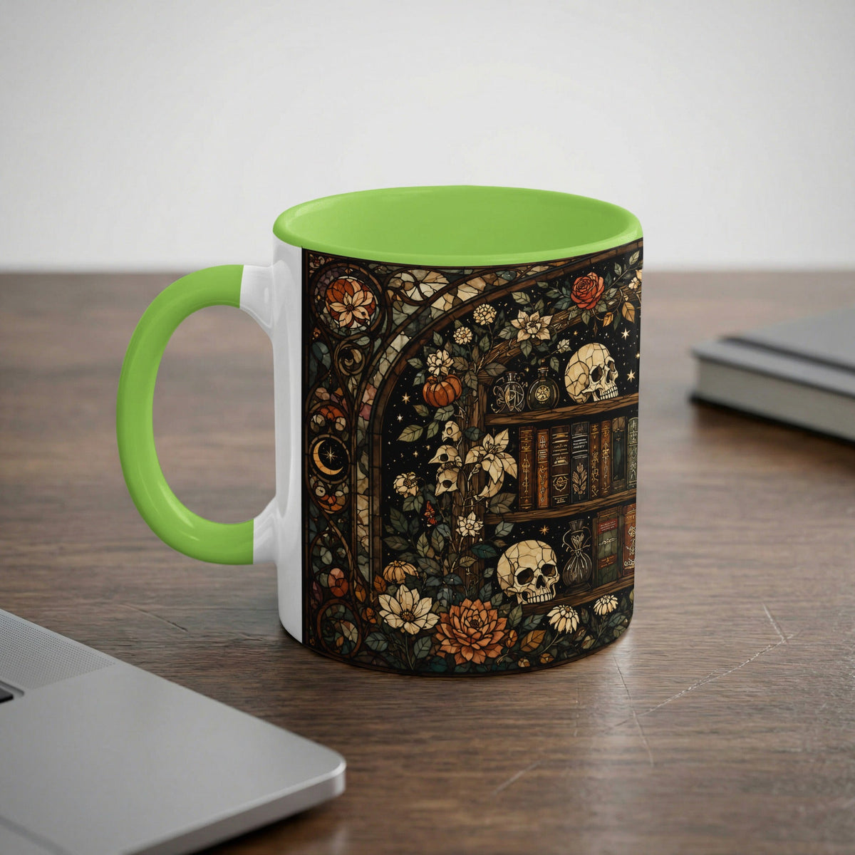Dark Academia Bookshelf Stained Glass Mug