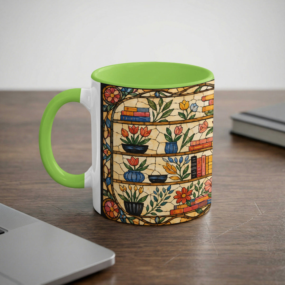 Literary Stained Glass Bookshelf Mug